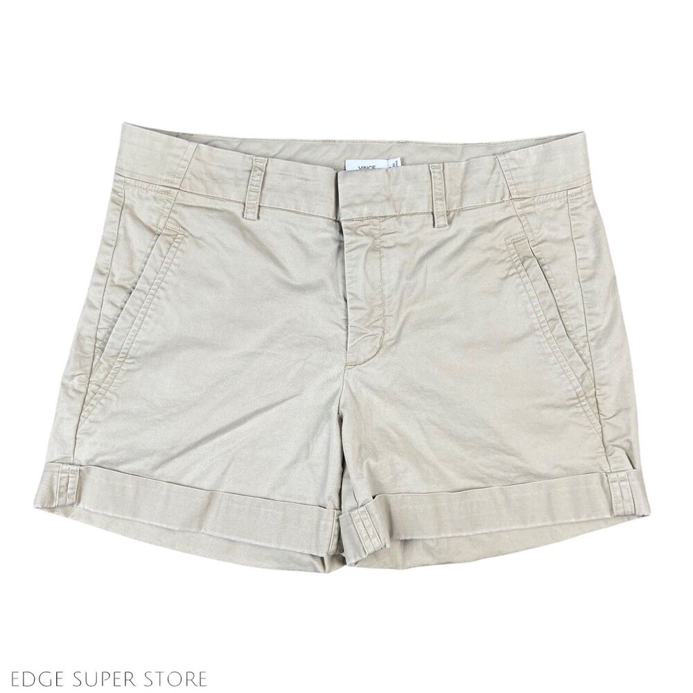 Vince Khaki Tan Beige Chino Belted Cuffed 4” Inseam Pocket Mini Shorts Size 4